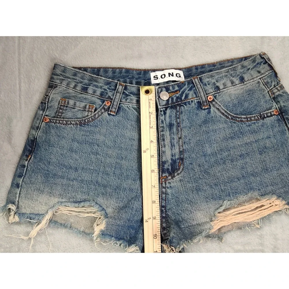 SONG Shorts Womens Size 11 Blue Distressed Denim Cutoffs Medium Rise Waist 30